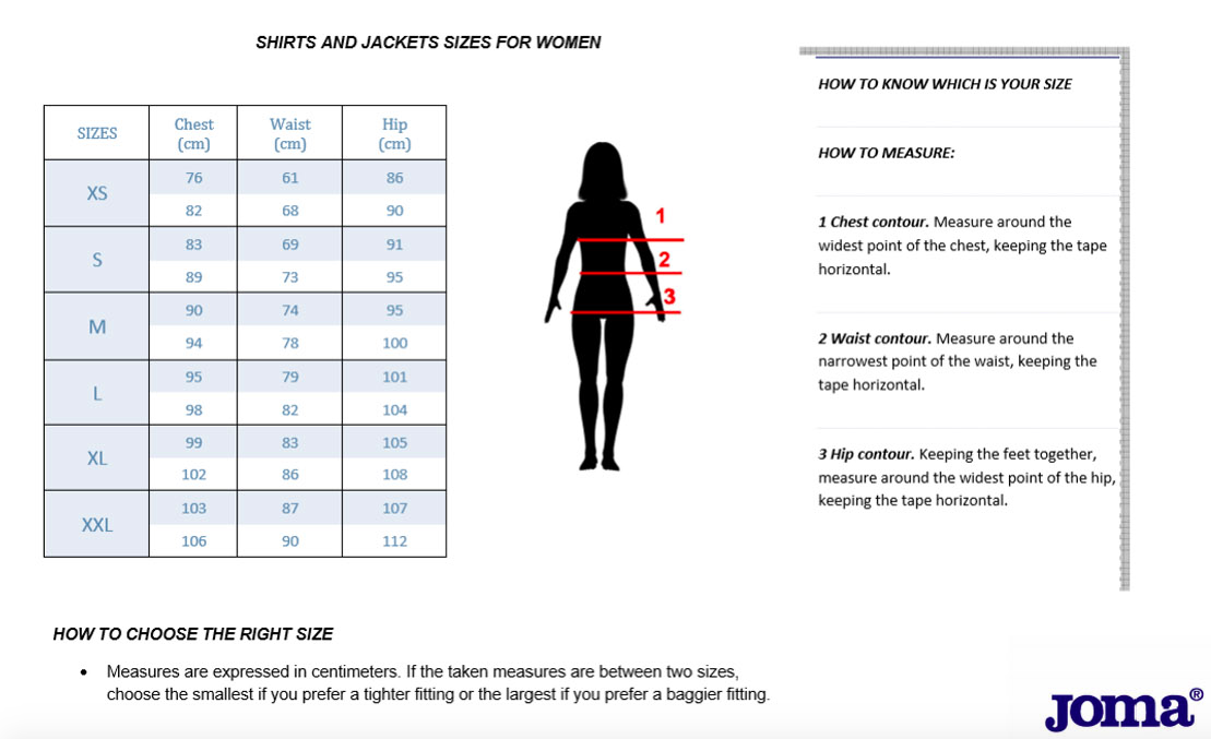 JOMA SIZE GUIDE
